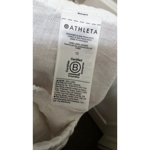 Athleta Women 12 White 100%Linen Jogger Pants Elastic Waistband & Ankle Cuffs - Picture 9 of 9